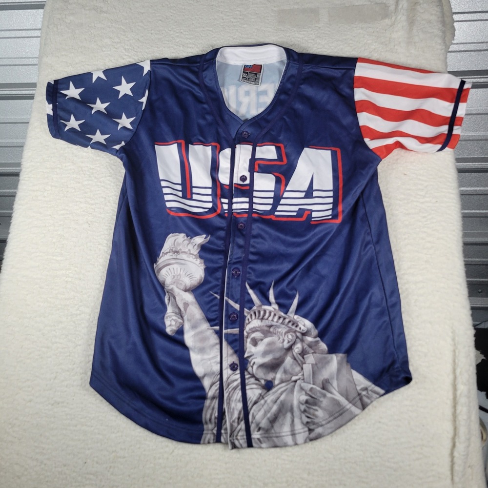 Greater Half Baseball Jersey Mens XL Blue USA Statue of Liberty America 1 Shirt